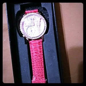 Ladies Hot Pink snake skin Rose gold watch